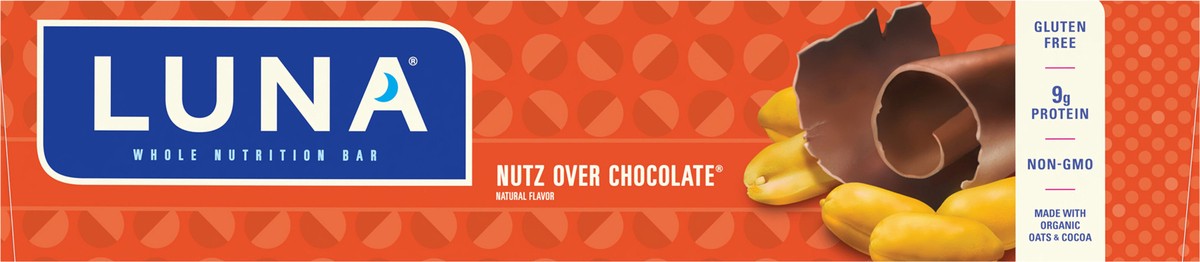 slide 6 of 12, LUNA Bar - Nutz Over Chocolate Flavor - Gluten-Free - Non-GMO - 7-9g Protein - Made with Organic Oats - Low Glycemic - Whole Nutrition Snack Bars - 1.69 oz. (15 Count), 25.35 oz