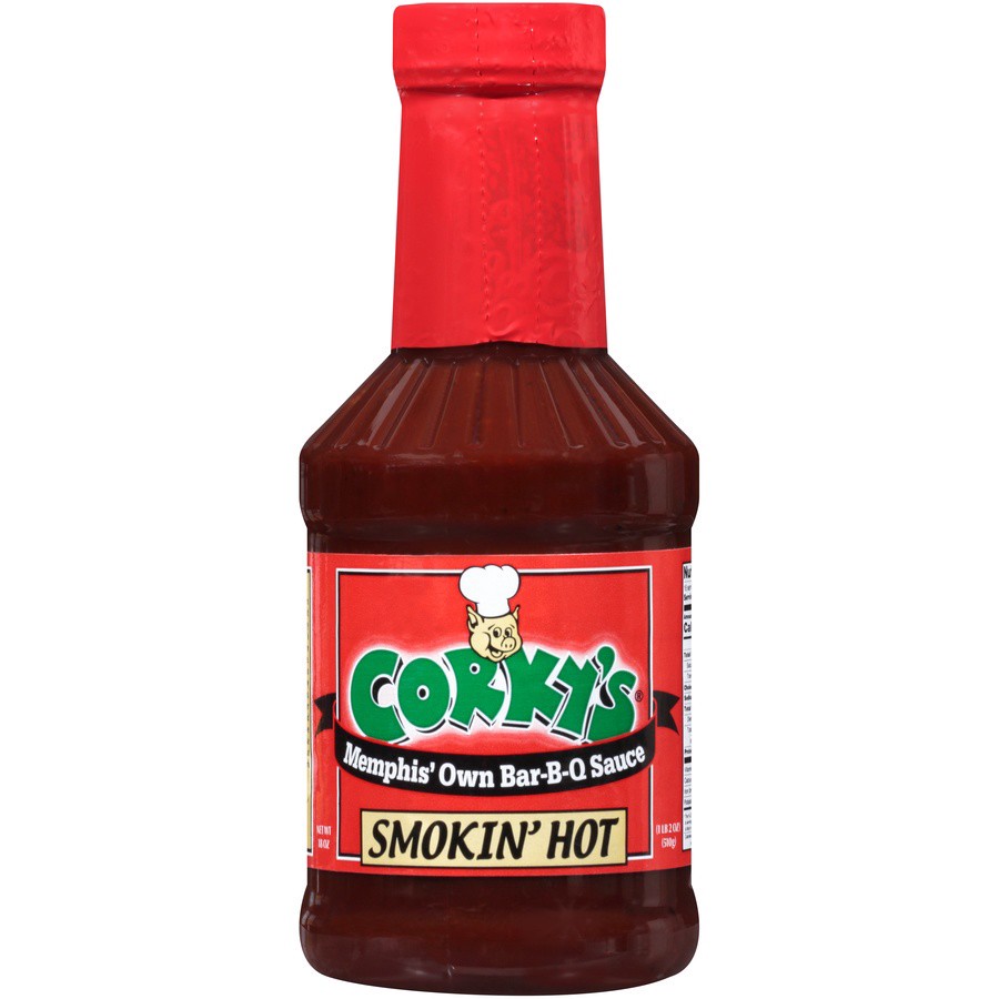 slide 1 of 6, Corky's Smokin' Hot Bar-B-Que Sauce, 18 oz