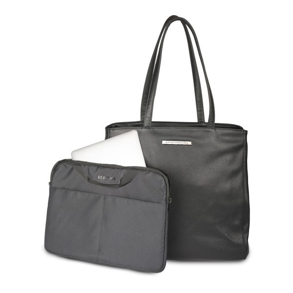 slide 2 of 3, Kenneth Cole Faux Leather Marley 16"" Laptop Tote With Removable Laptop Sleeve, 14""H X 15""W X 7-1/2""D, Black, 1 ct