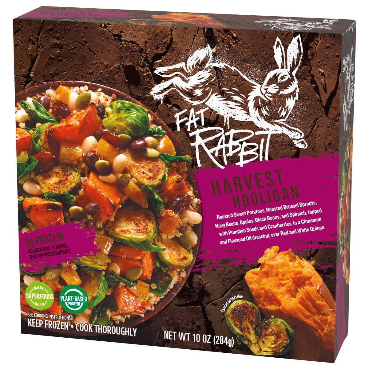 slide 6 of 13, Fat Rabbit Harvest Hooligan with Roasted Vegetables, Fruit & Pumpkin Seeds in Cinnamon & Flaxseed Oil Dressing over Quinoa Frozen Meal, 10 oz Box, 10 oz