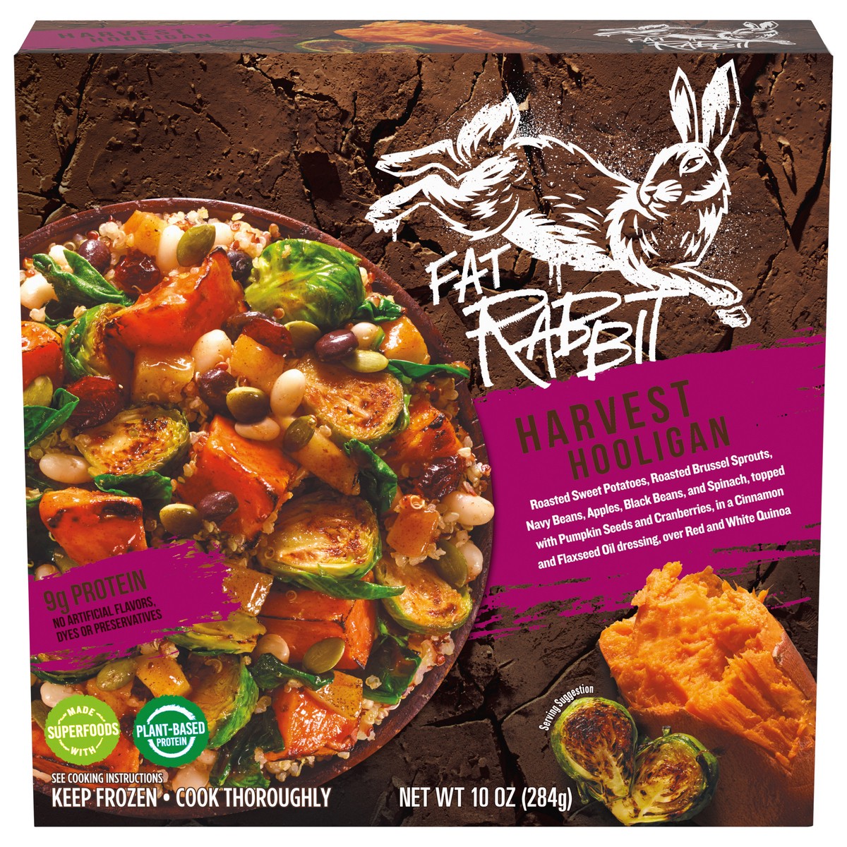 slide 9 of 13, Fat Rabbit Harvest Hooligan with Roasted Vegetables, Fruit & Pumpkin Seeds in Cinnamon & Flaxseed Oil Dressing over Quinoa Frozen Meal, 10 oz Box, 10 oz