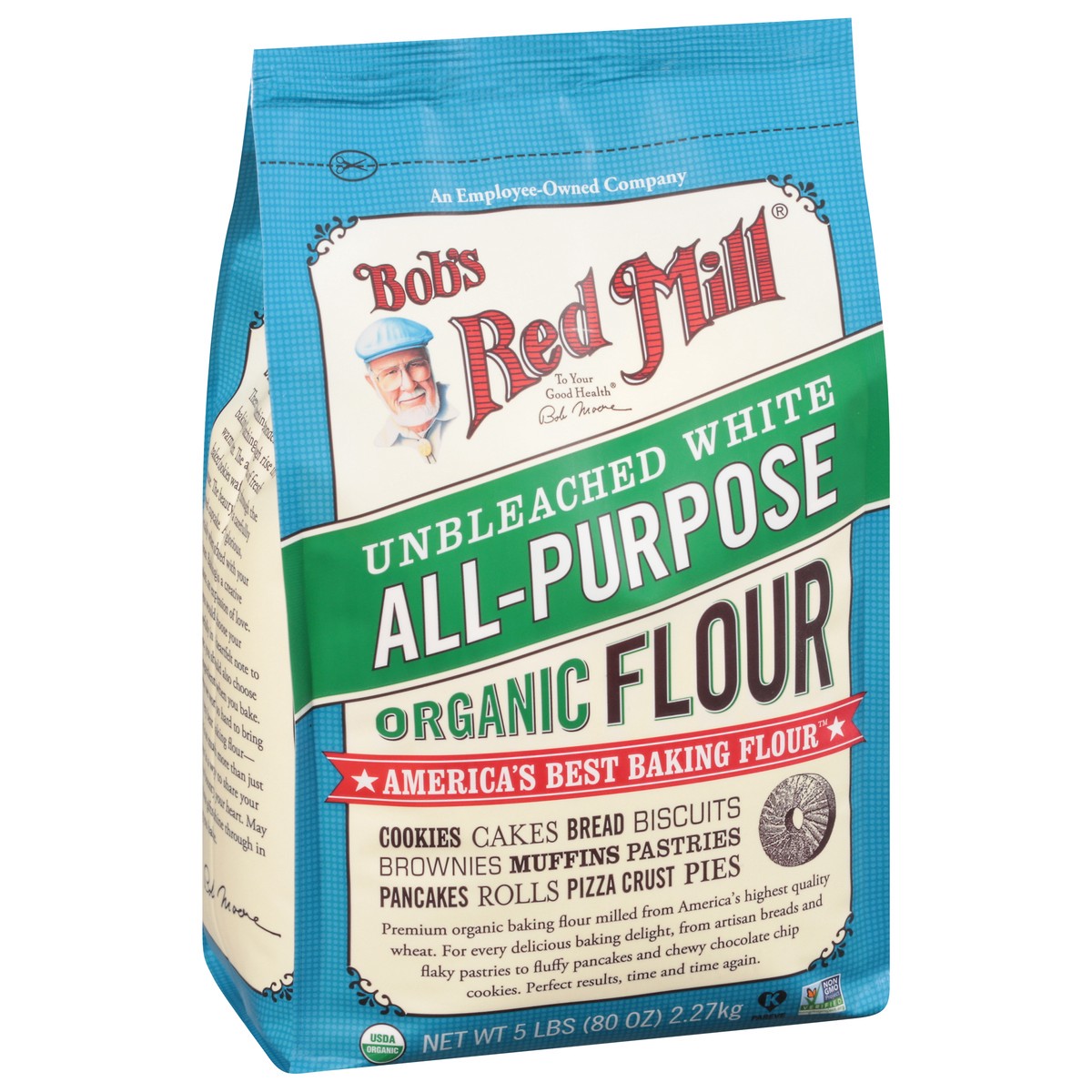 slide 2 of 9, Bob's Red Mill Unbleached White Organic All-Purpose Flour 80 oz, 5 lb