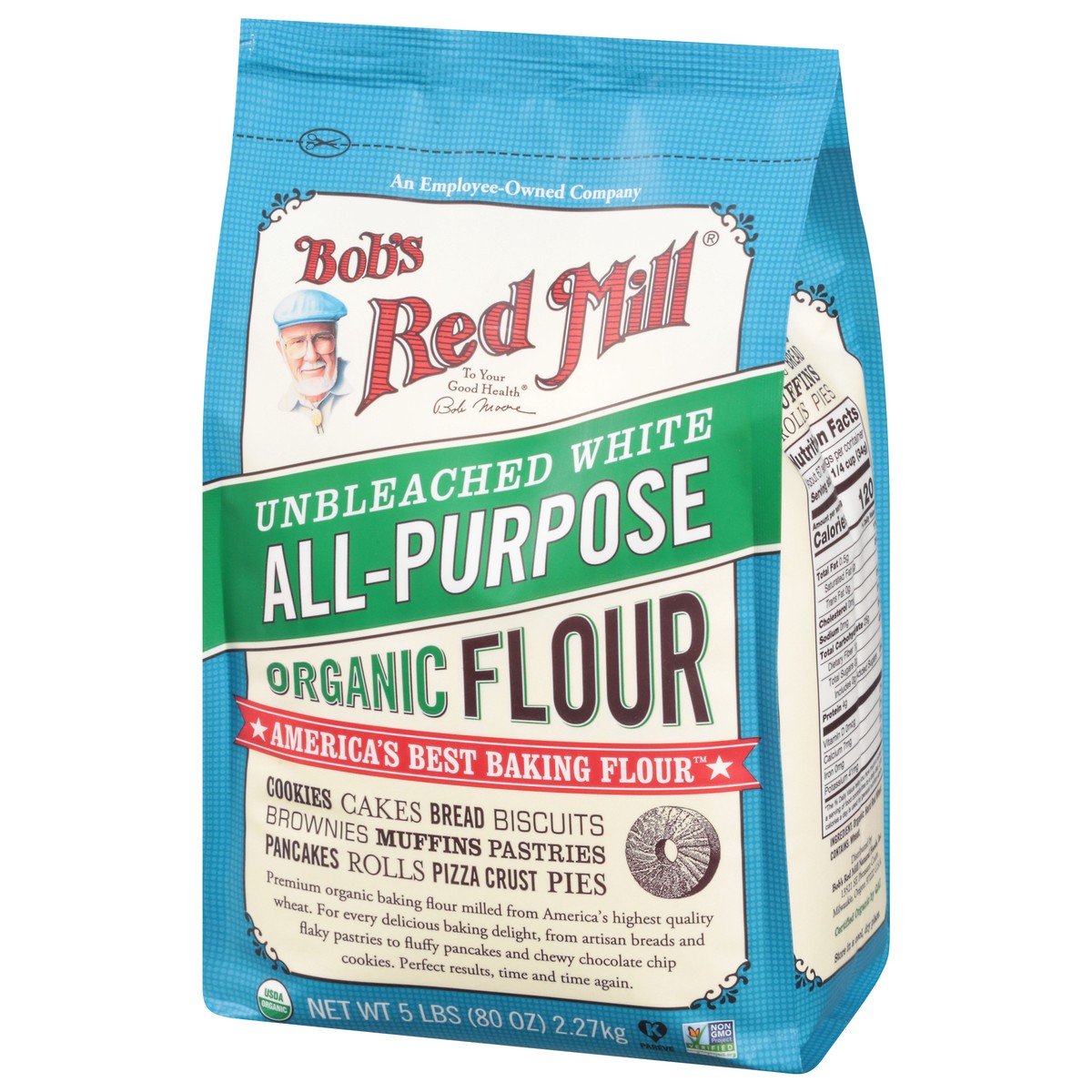 slide 3 of 9, Bob's Red Mill Unbleached White Organic All-Purpose Flour 80 oz, 5 lb