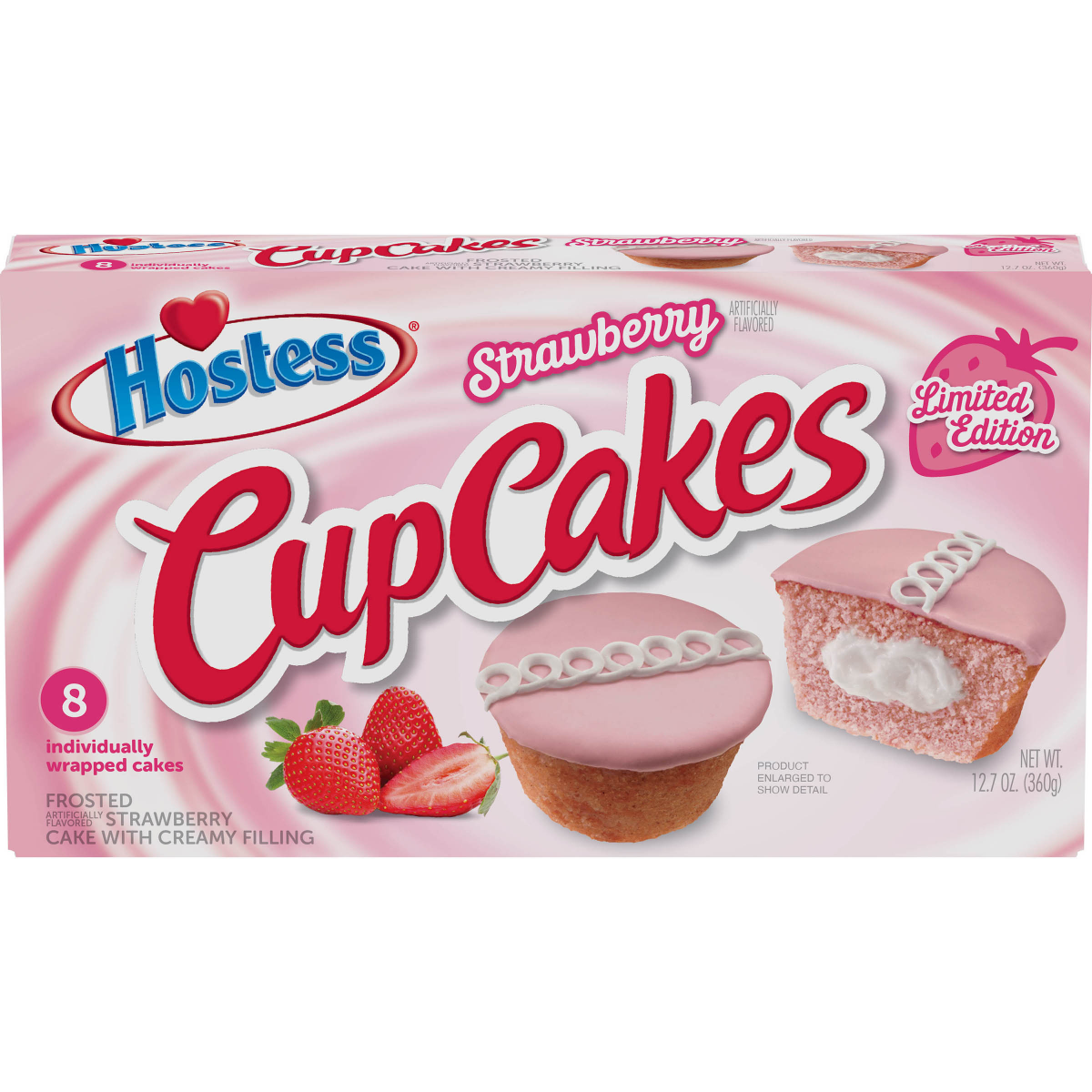 slide 1 of 4, HOSTESS Limited Edition Strawberry Flavored CupCakes, 8 Count, 12.7 oz, 12.7 oz