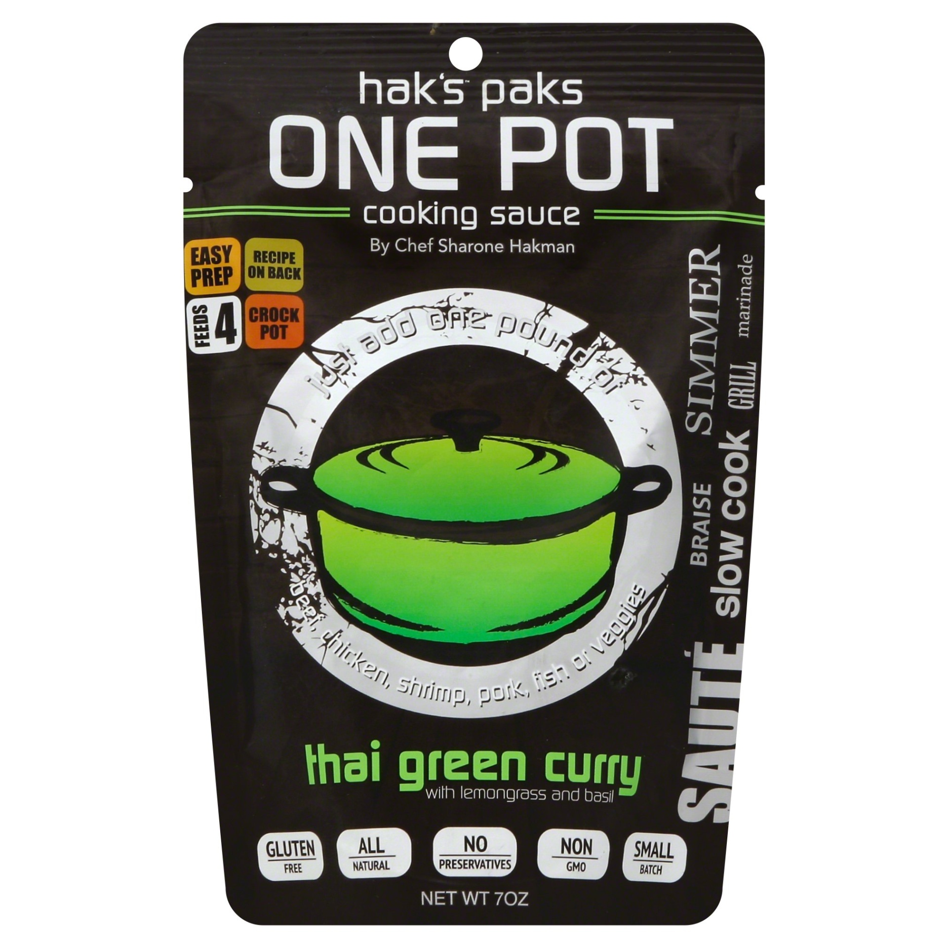 slide 1 of 1, Hak's Paks One Pot Thai Green Curry Cooking Sauce, 7 oz