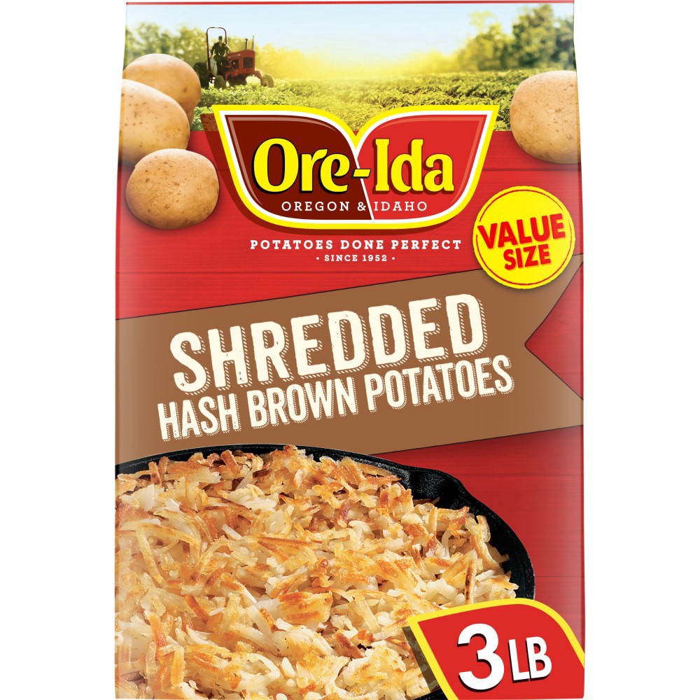 slide 1 of 3, Ore-Ida Shredded Hash Browns Frozen Potatoes Value Size, 3 lb Bag, 48 oz