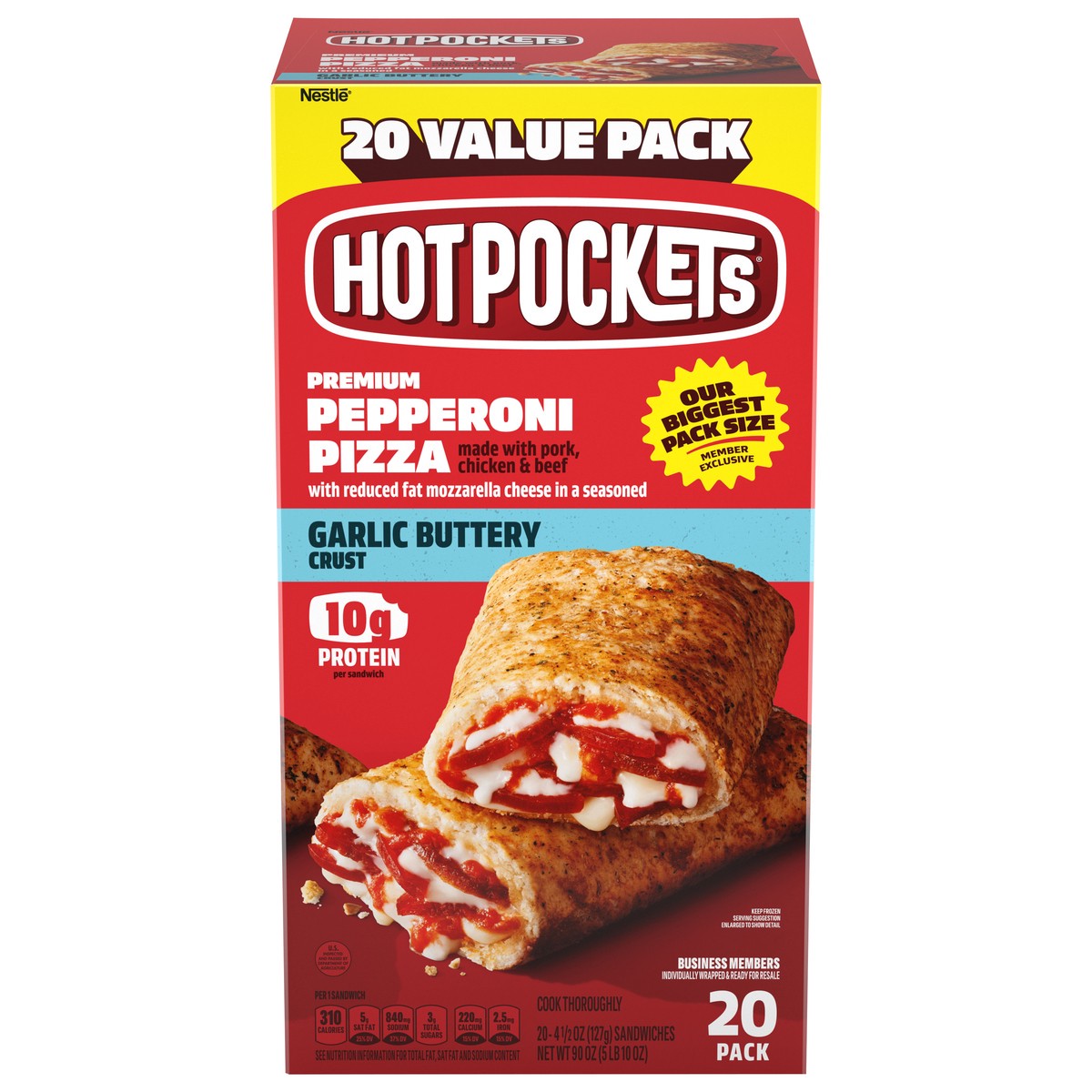 slide 11 of 13, Hot Pockets Pepperoni Pizza, Italian Style Crust, Frozen Snack, 20 Value Pack, 90 oz