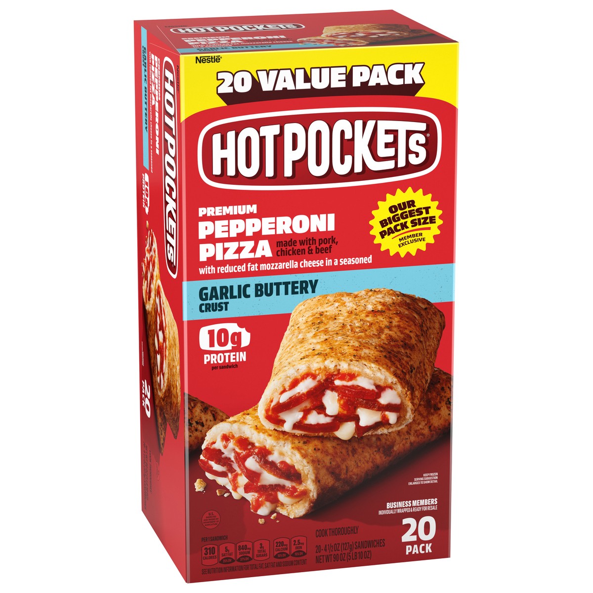 slide 12 of 13, Hot Pockets Pepperoni Pizza, Italian Style Crust, Frozen Snack, 20 Value Pack, 90 oz