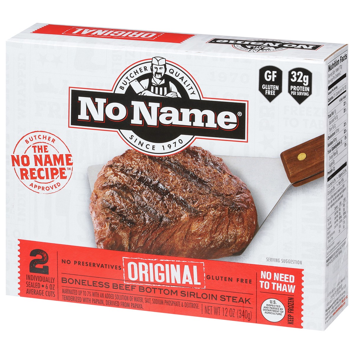 slide 2 of 9, No Name Boneless Beef Bottom Original Sirloin Steak 2 ea, 2 ct