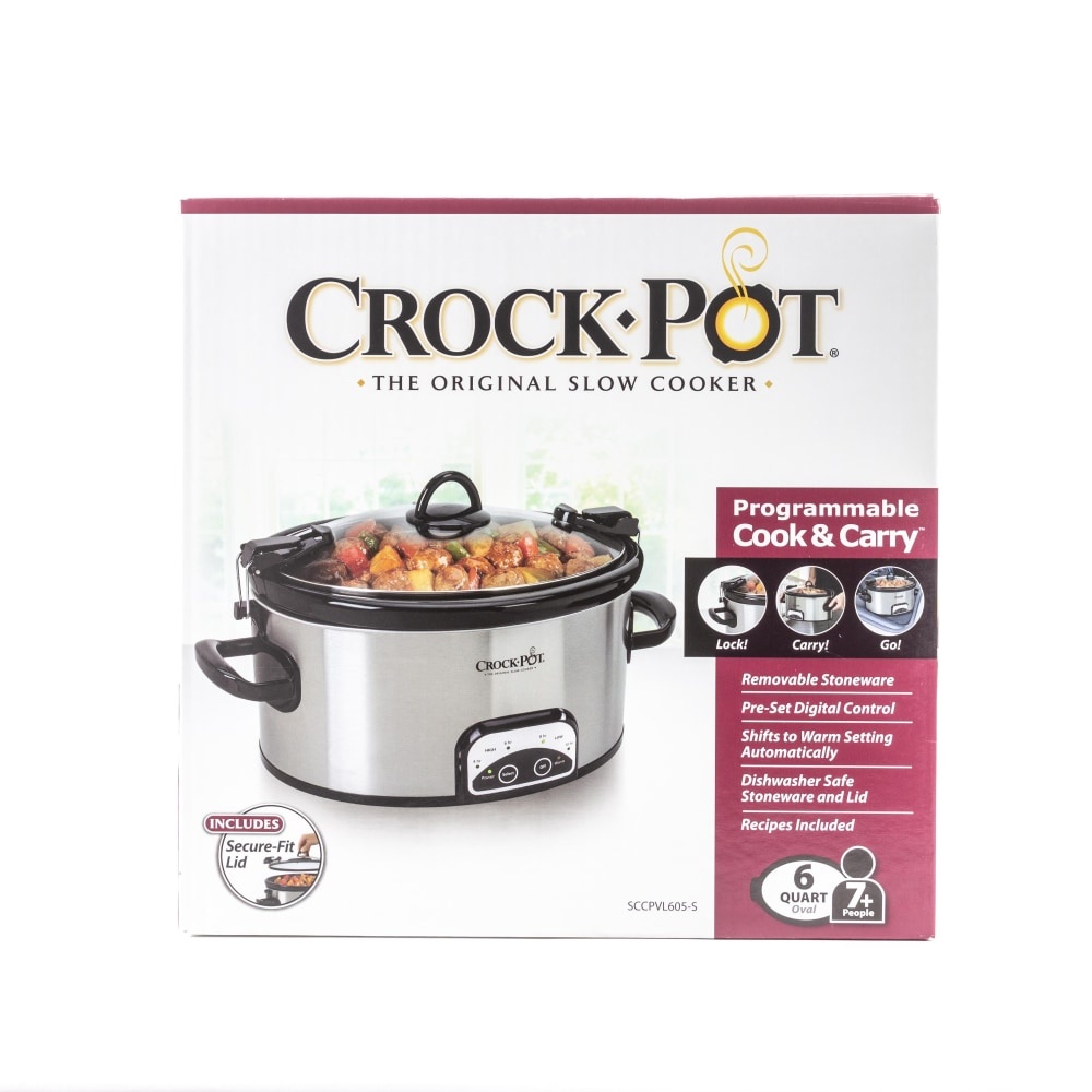 slide 1 of 1, Crock-Pot SCCPVL605-SProgrammable Cook & Carry Oval Slow Cooker - Stainless Steel, 6 qt