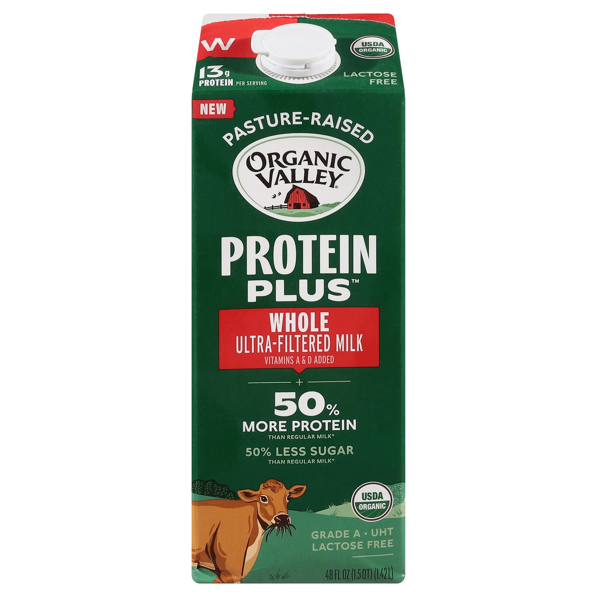 slide 1 of 8, Organic Valley Protein Plus Whole Milk - 48 fl oz, 7.32 oz