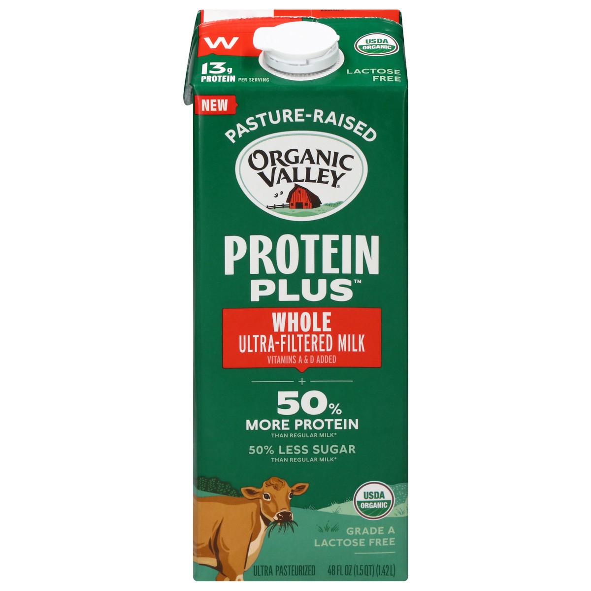 slide 1 of 8, Organic Valley Protein Plus Whole Milk - 48 fl oz, 7.32 oz