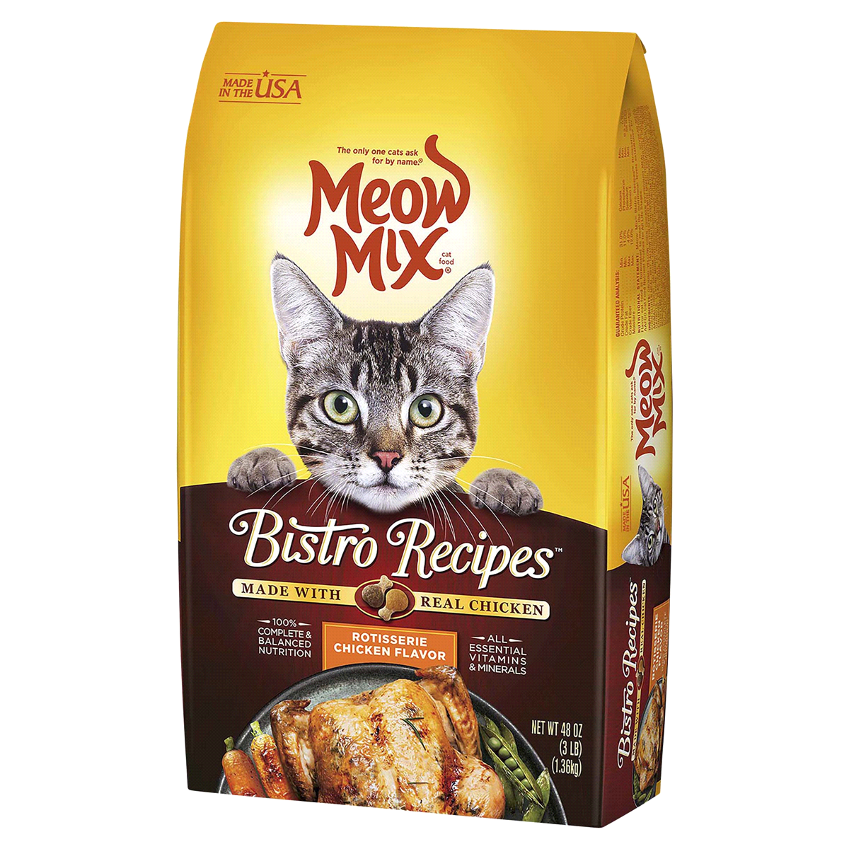 slide 1 of 2, Meow Mix Bistro Recipes Rotisserie Chicken Flavor, 3 lb