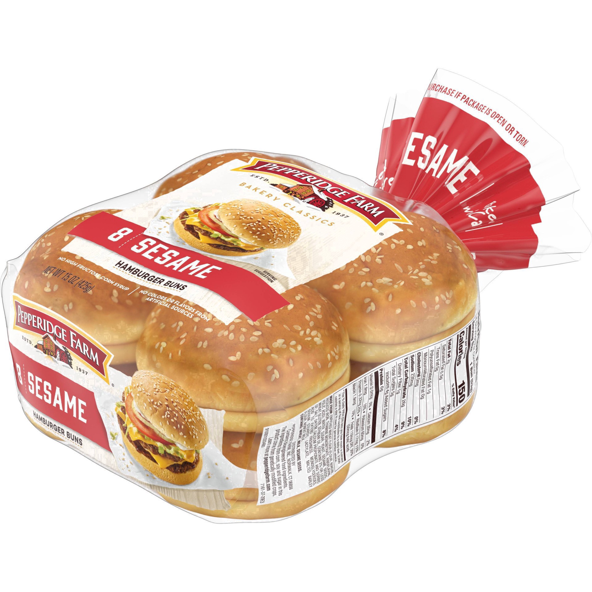 slide 105 of 125, Pepperidge Farm Sesame Topped Hamburger Buns, 8-Pack Bag, 15 oz