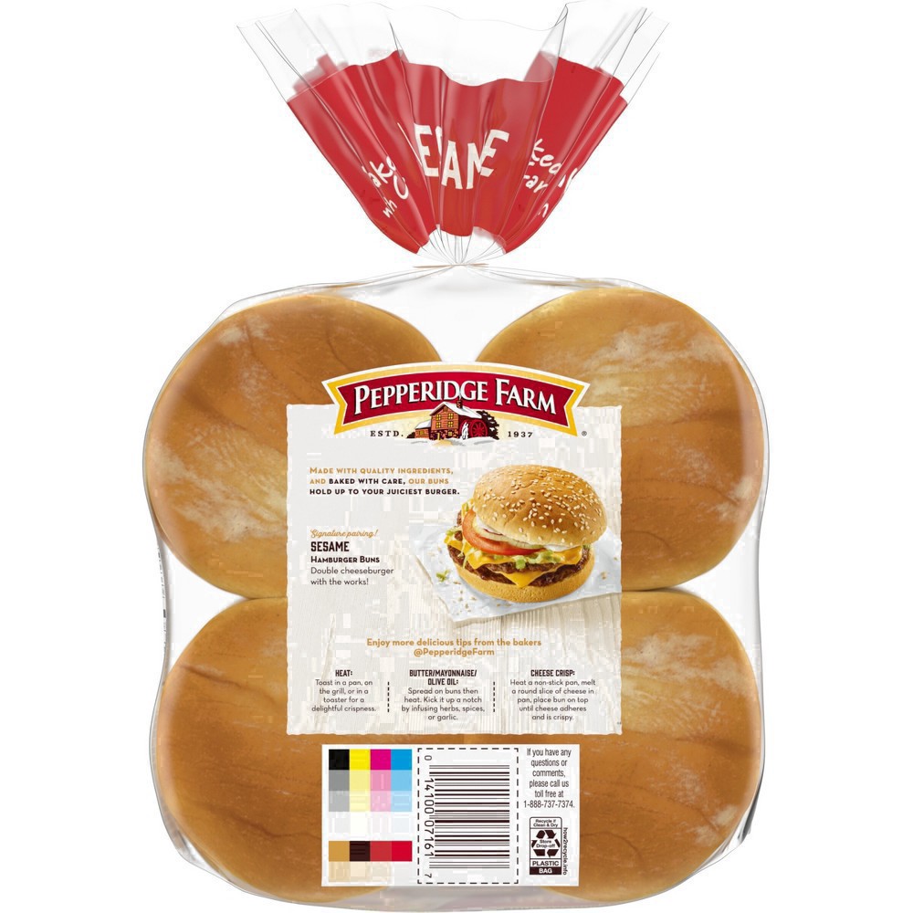 slide 14 of 125, Pepperidge Farm Sesame Topped Hamburger Buns, 8-Pack Bag, 15 oz