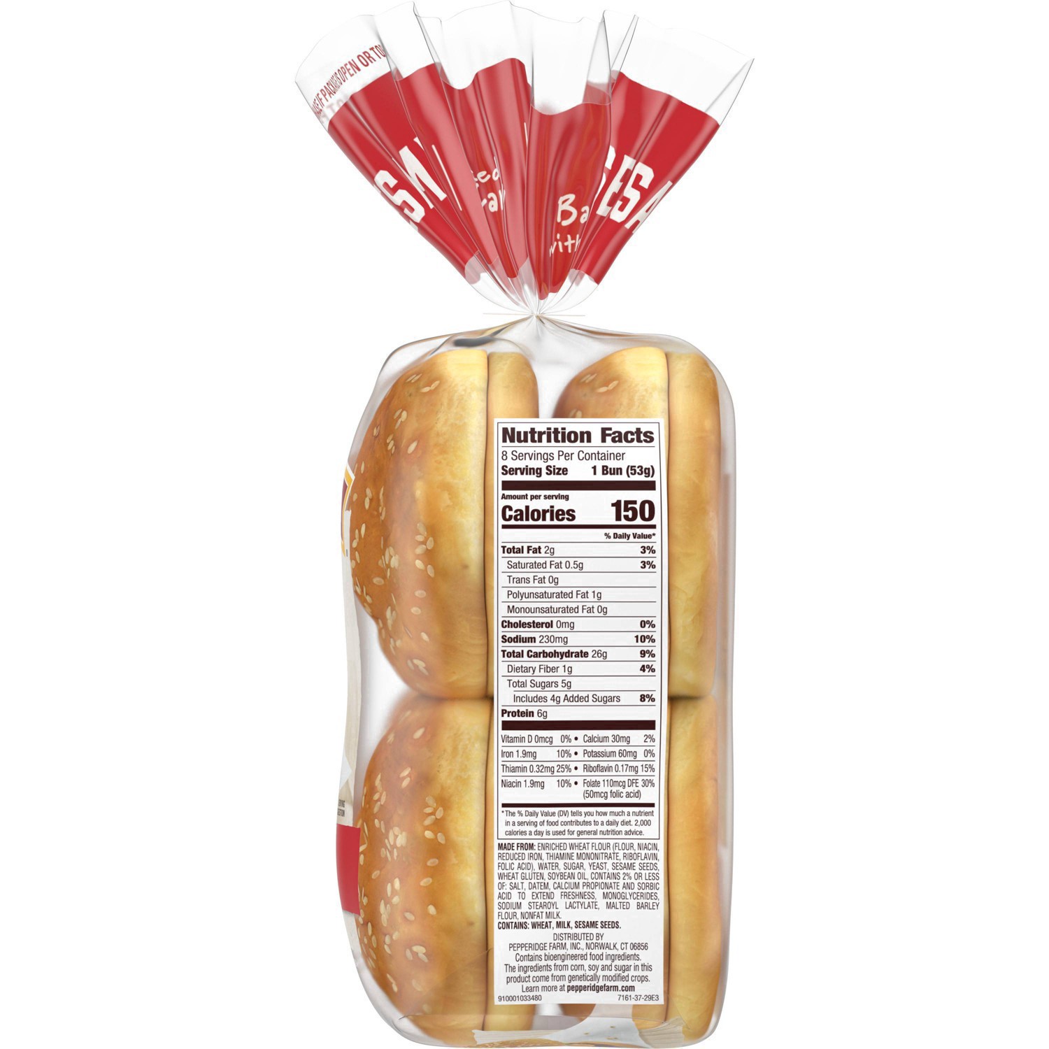 slide 115 of 125, Pepperidge Farm Sesame Topped Hamburger Buns, 8-Pack Bag, 15 oz