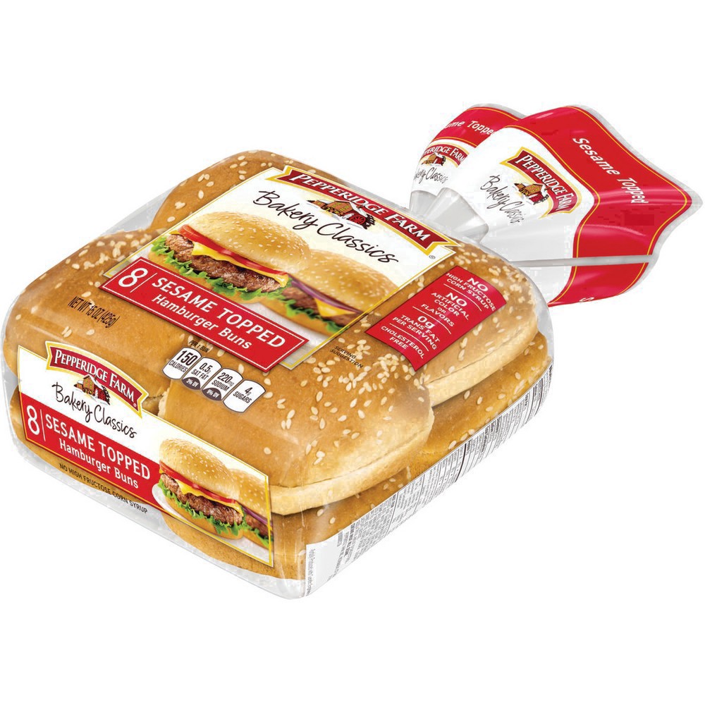 slide 69 of 125, Pepperidge Farm Sesame Topped Hamburger Buns, 8-Pack Bag, 15 oz