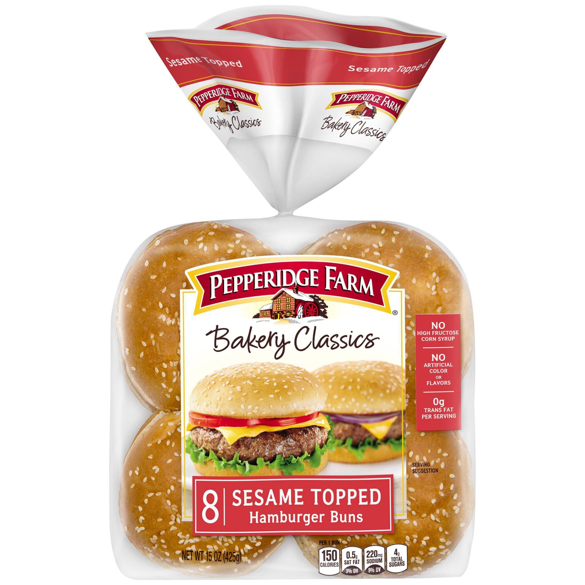 slide 1 of 8, Pepperidge Farm Bakery Classics Sesame Topped Hamburger Buns, 15 oz