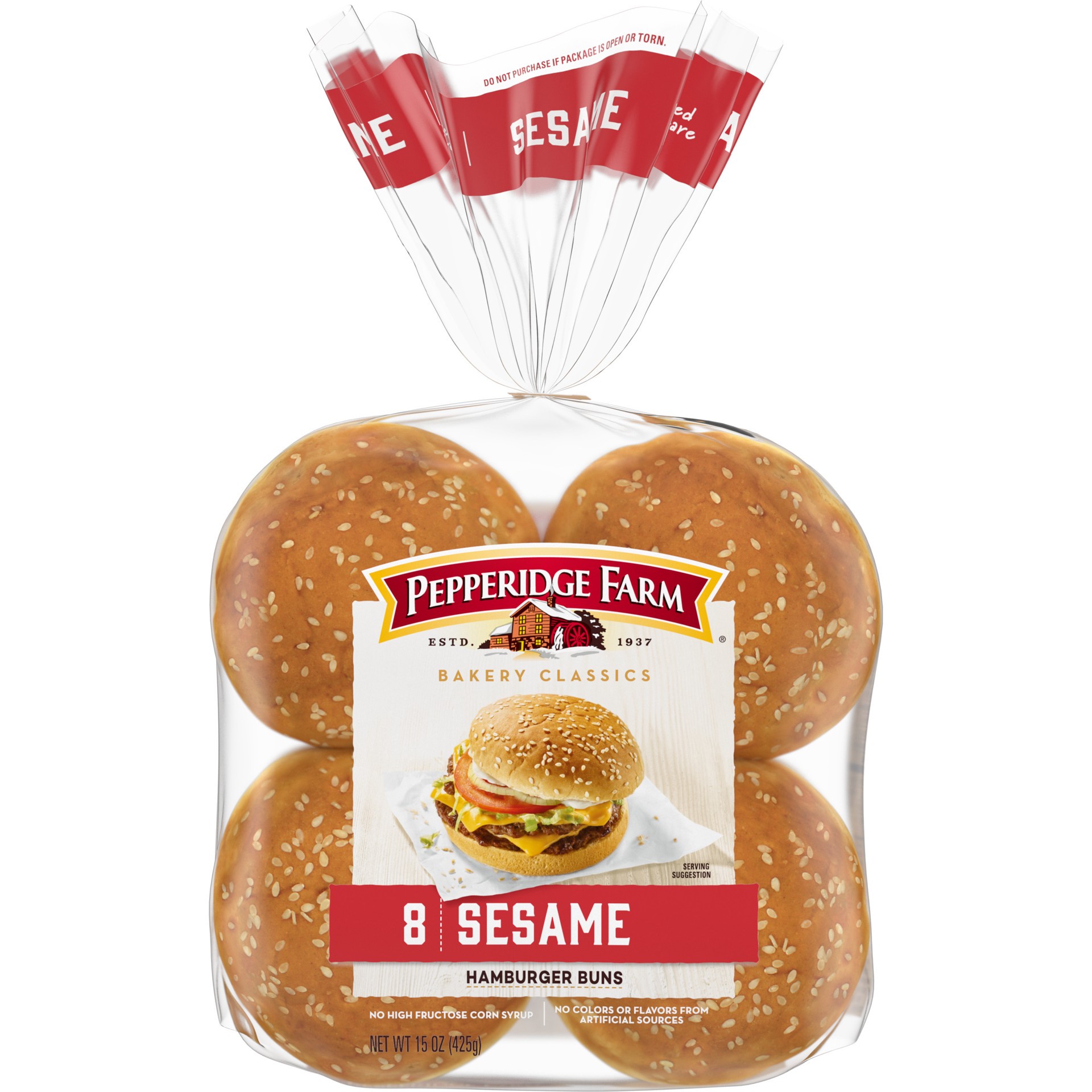 slide 1 of 125, Pepperidge Farm Sesame Topped Hamburger Buns, 8-Pack Bag, 15 oz