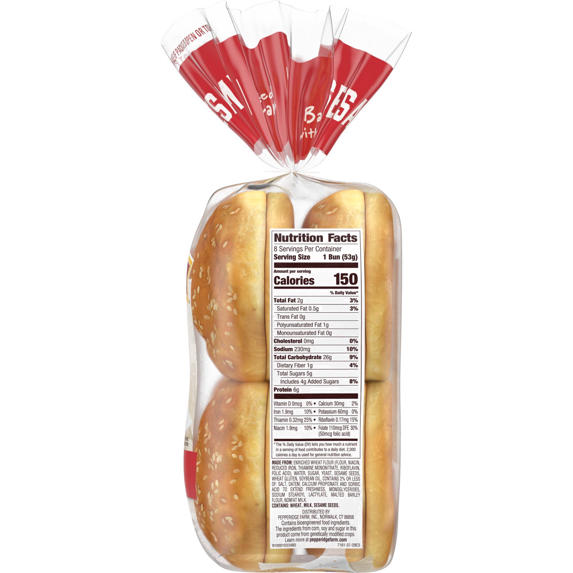 slide 112 of 125, Pepperidge Farm Sesame Topped Hamburger Buns, 8-Pack Bag, 15 oz