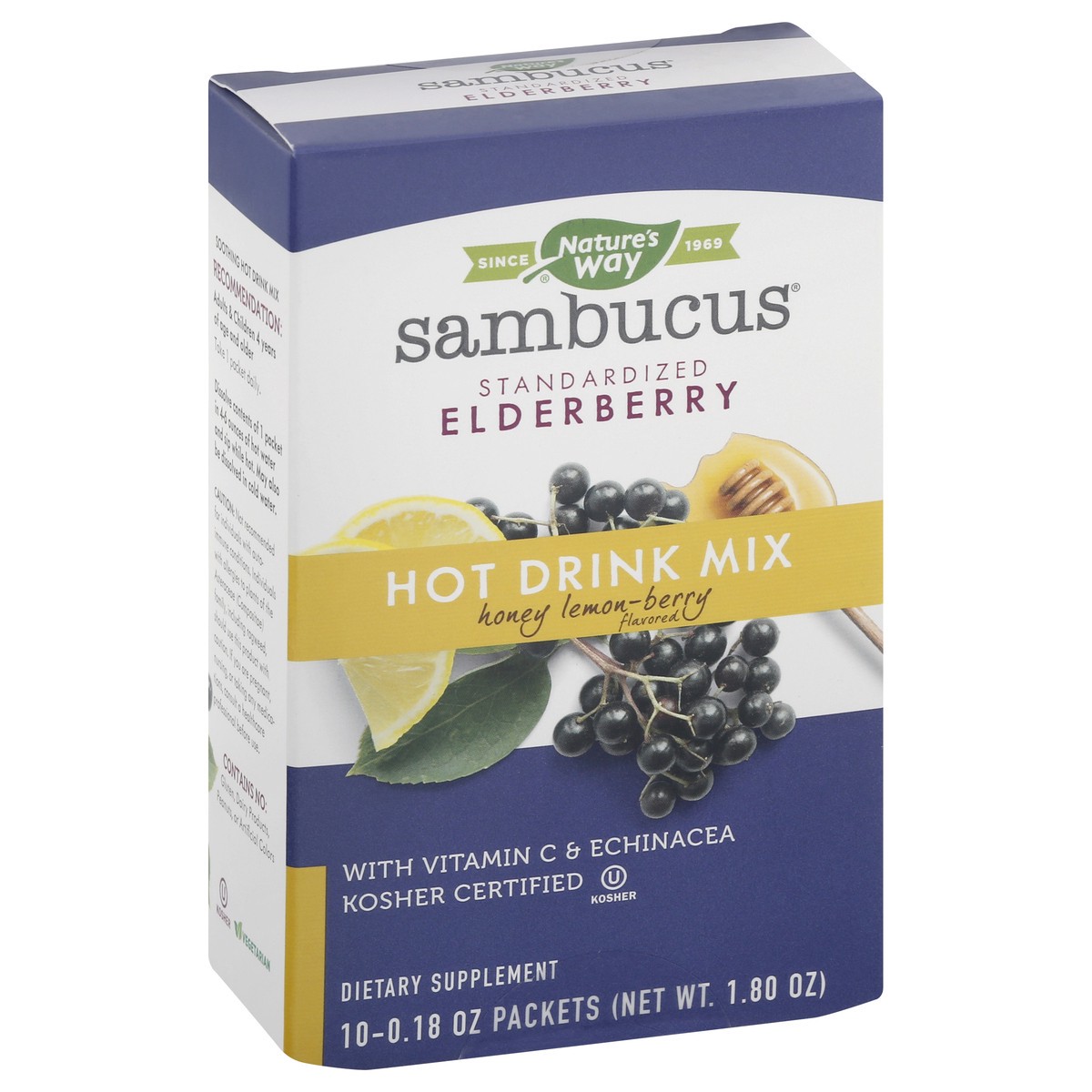 slide 6 of 12, Nature's Way Sambucus Honey Lemon-Berry Flavored Hot Drink Mix 10 ea, 10 ct