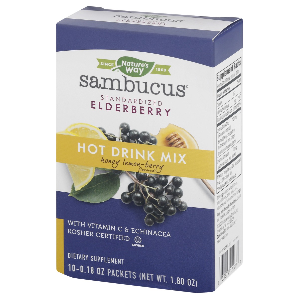 slide 8 of 12, Nature's Way Sambucus Honey Lemon-Berry Flavored Hot Drink Mix 10 ea, 10 ct