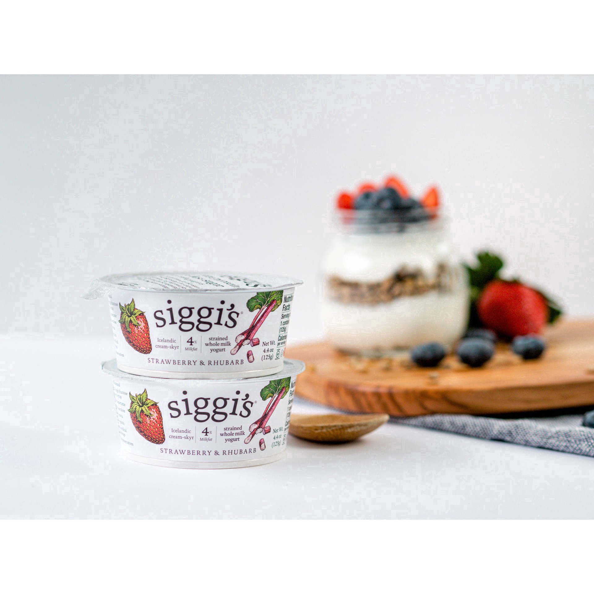 slide 2 of 22, Siggi's 4% Whole Milk Strawberry Rhubarb Icelandic-Style Skyr Yogurt - 4.4oz, 