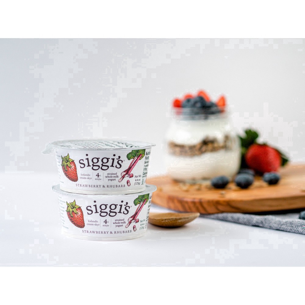 slide 14 of 22, Siggi's 4% Whole Milk Strawberry Rhubarb Icelandic-Style Skyr Yogurt - 4.4oz, 