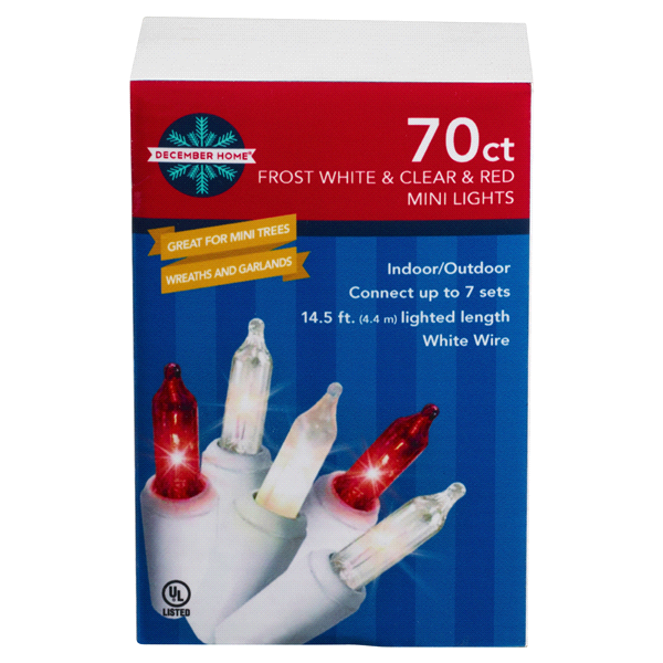 slide 1 of 1, December Home Red, Clear, Frost White Mini Lights, 70 ct
