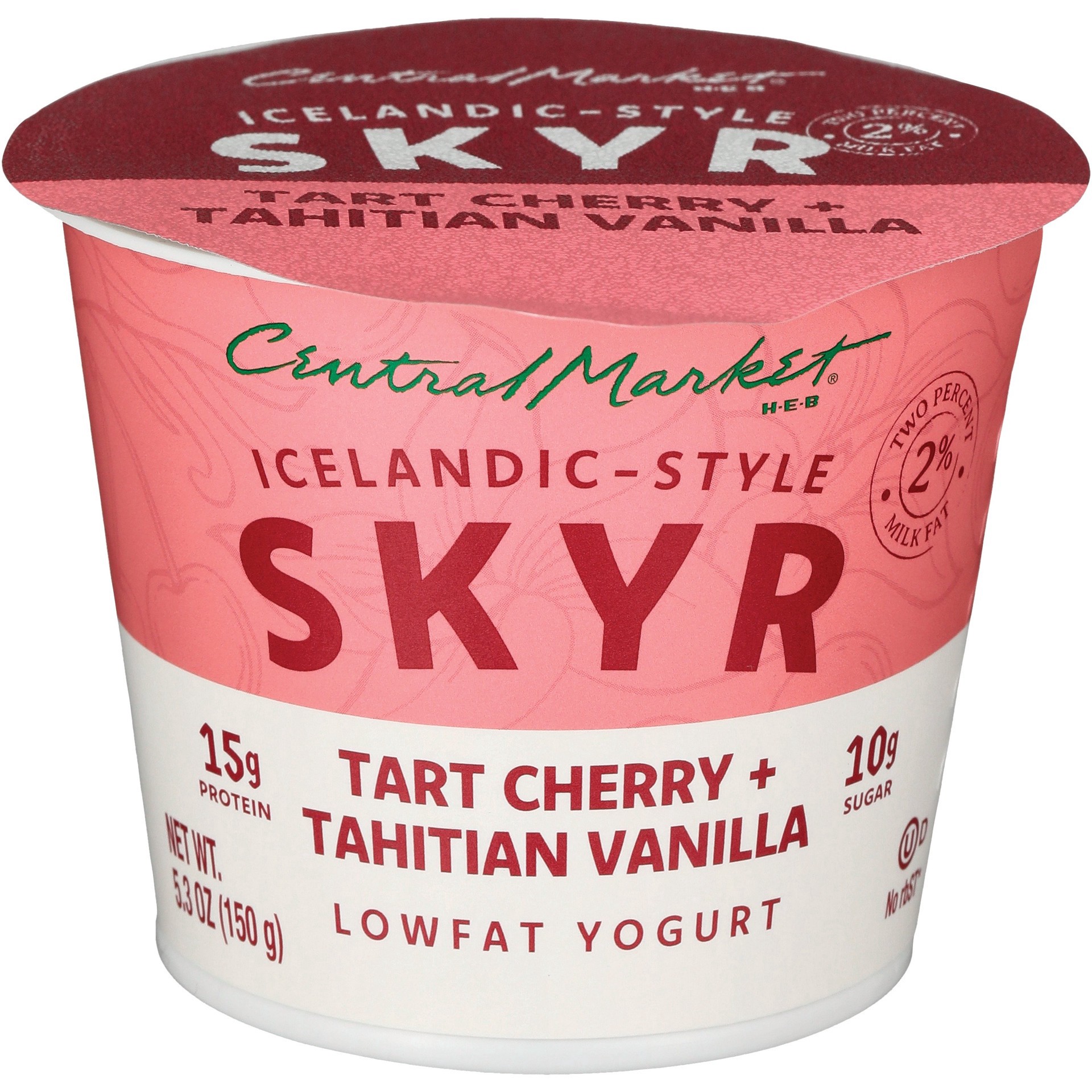 slide 1 of 1, Central Market Icelandic-Style Skyr Low-Fat Yogurt - Tart Cherry & Tahitian Vanilla, 5.3 oz
