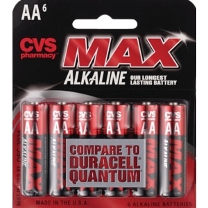 slide 1 of 1, CVS Pharmacy Max Alkaline Batteries, Aa, 1.5 Volt, 6 ct