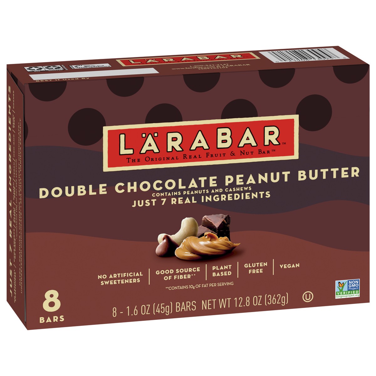 slide 9 of 9, LÄRABAR Double Chocolate Peanut Butter, Gluten Free Vegan Bars, 8 ct, 8 ct