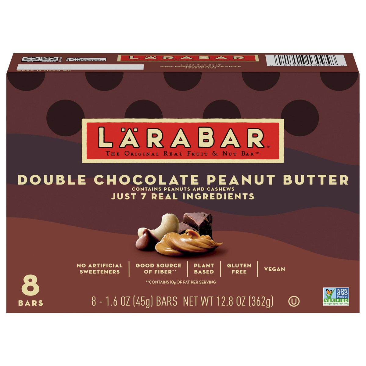 slide 1 of 9, LÄRABAR Double Chocolate Peanut Butter, Gluten Free Vegan Bars, 8 ct, 8 ct