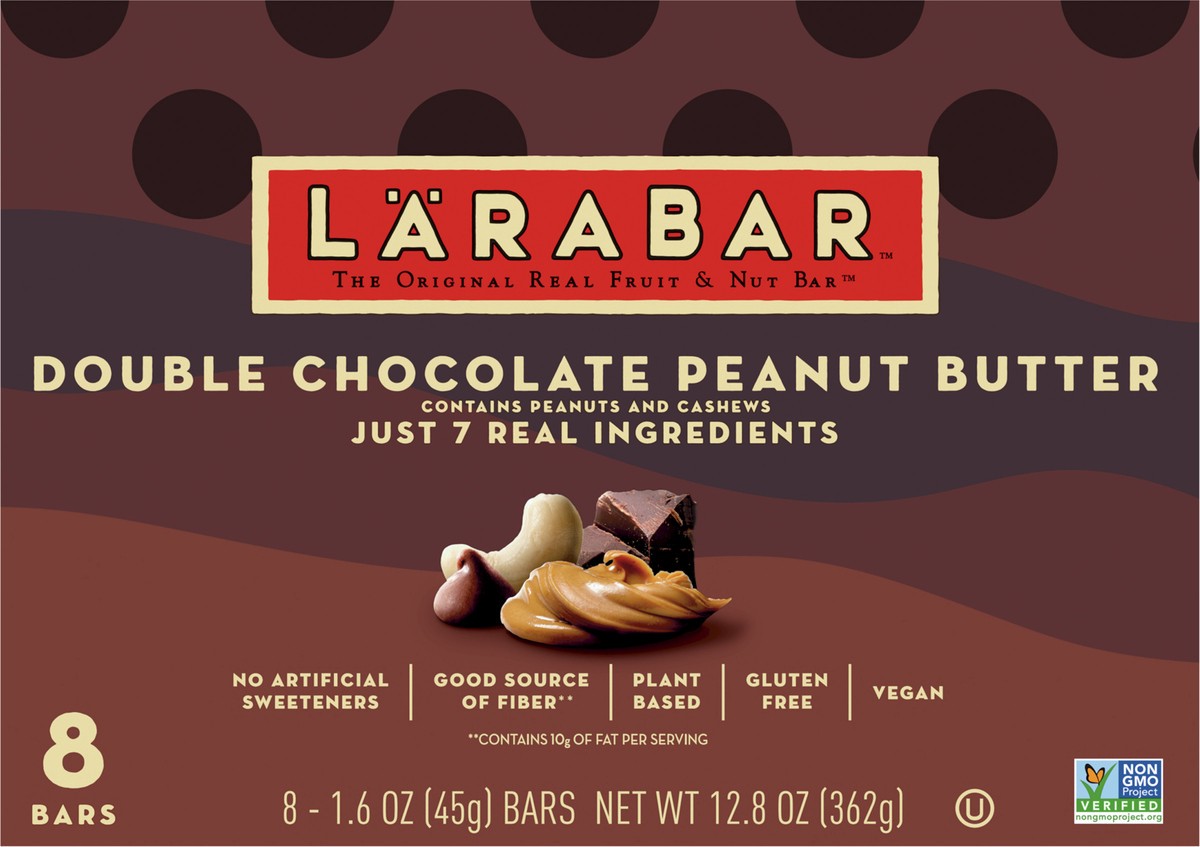slide 5 of 9, LÄRABAR Double Chocolate Peanut Butter, Gluten Free Vegan Bars, 8 ct, 8 ct