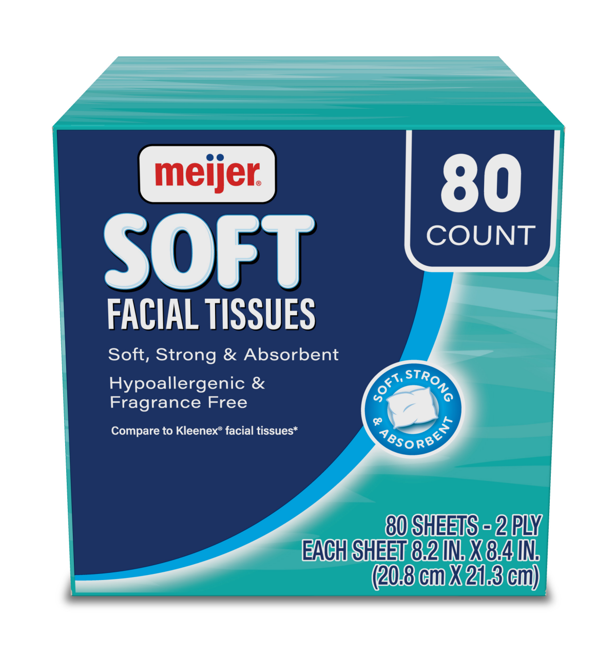 slide 1 of 7, Meijer Soft Facial Tissue White, 80 ct