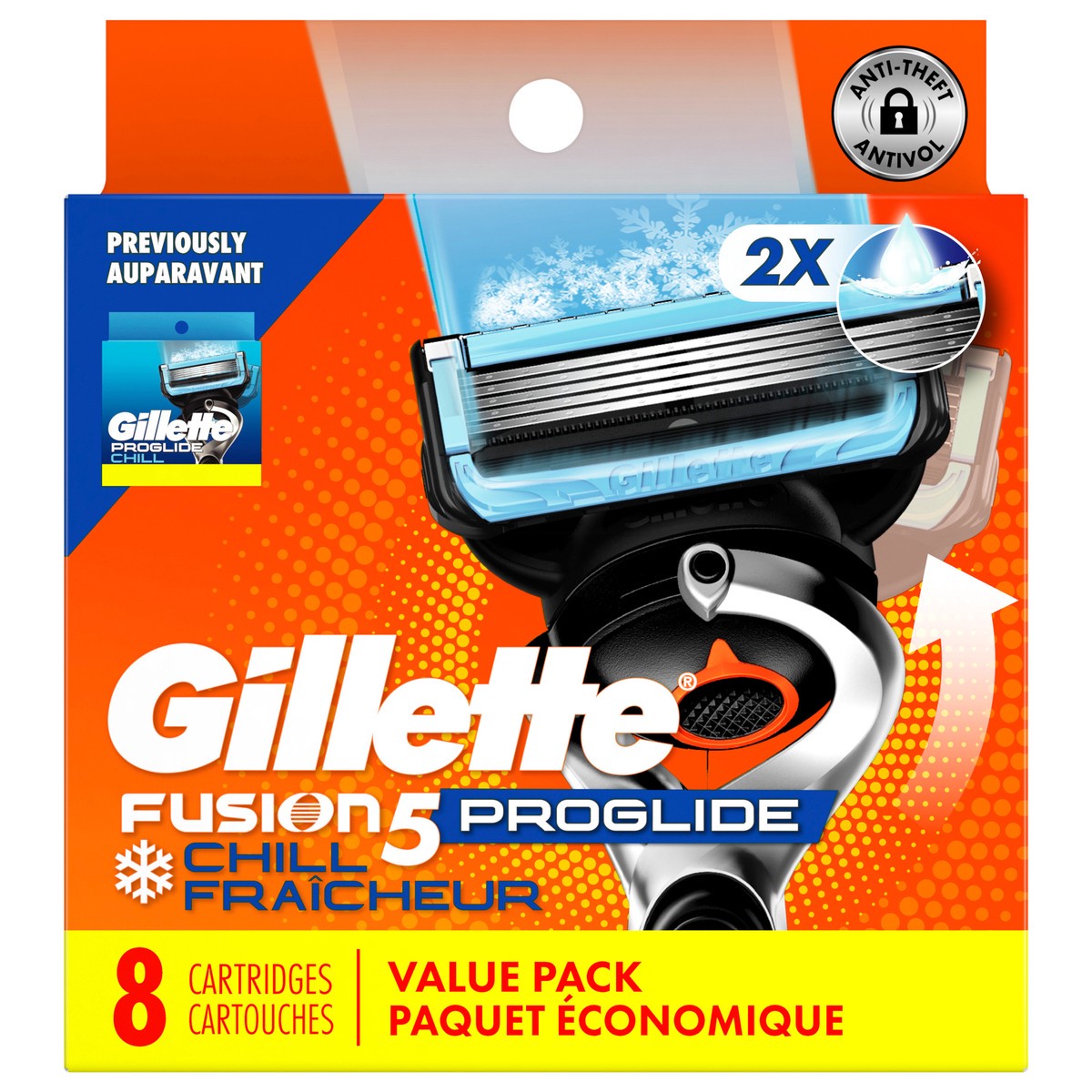 slide 1 of 10, Fusion5 ProGlide Chill Razor Refills, 8 Razor Cartridges for Flexball Handle, 5-Blade Razor Blades, 2x Cooling Lubrication, 8 ct