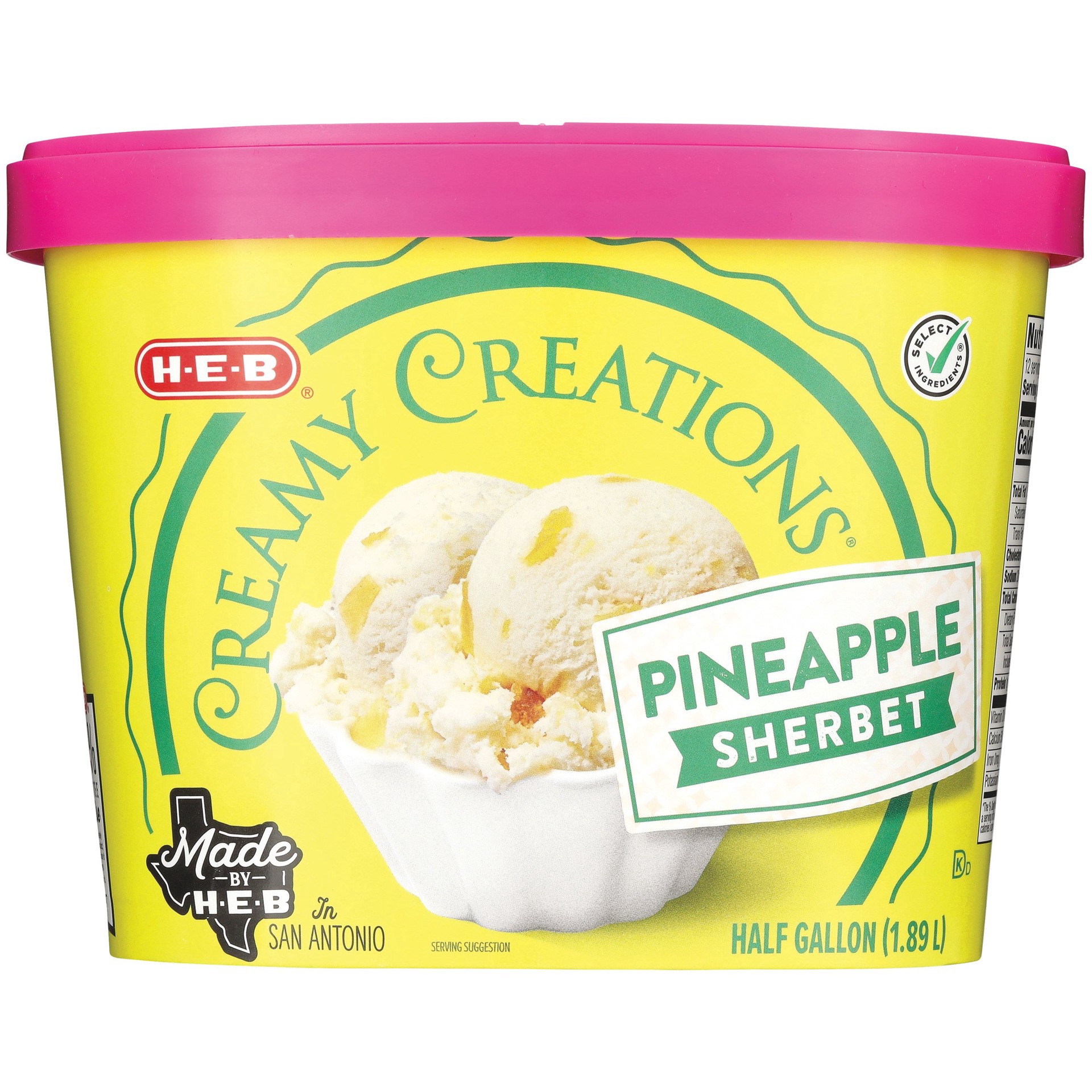 slide 1 of 1, H-E-B Creamy Creations Pineapple Sherbet, 1/2 gal