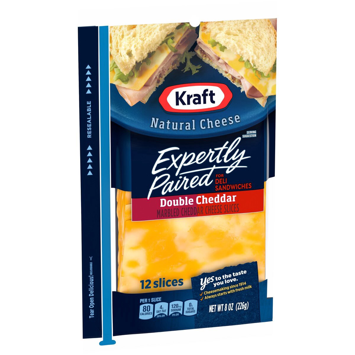 slide 8 of 14, Kraft Expertly Paired Double Cheddar Cheese Slices for Deli Sandwiches, 12 ct Pack, 12 ct