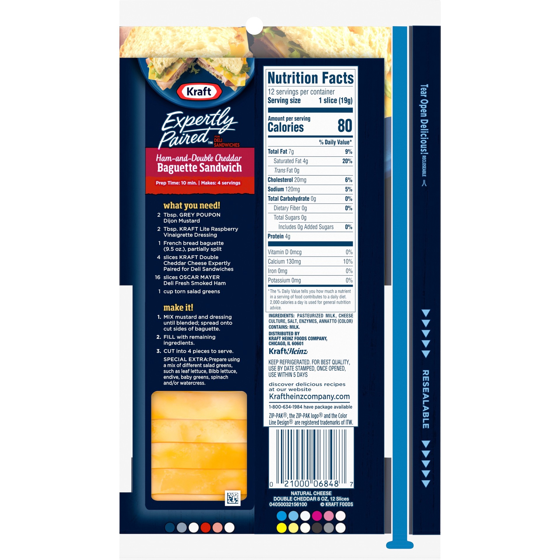 slide 11 of 14, Kraft Expertly Paired Double Cheddar Cheese Slices for Deli Sandwiches, 12 ct Pack, 12 ct