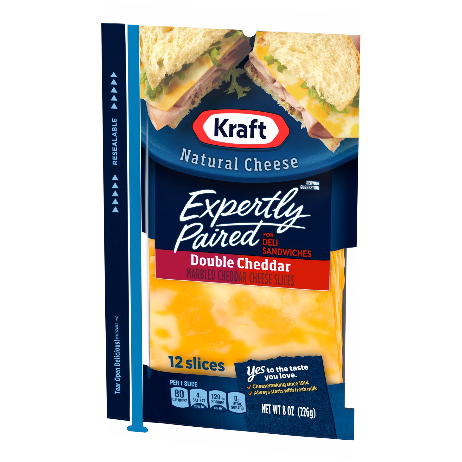 slide 9 of 14, Kraft Expertly Paired Double Cheddar Cheese Slices for Deli Sandwiches, 12 ct Pack, 12 ct