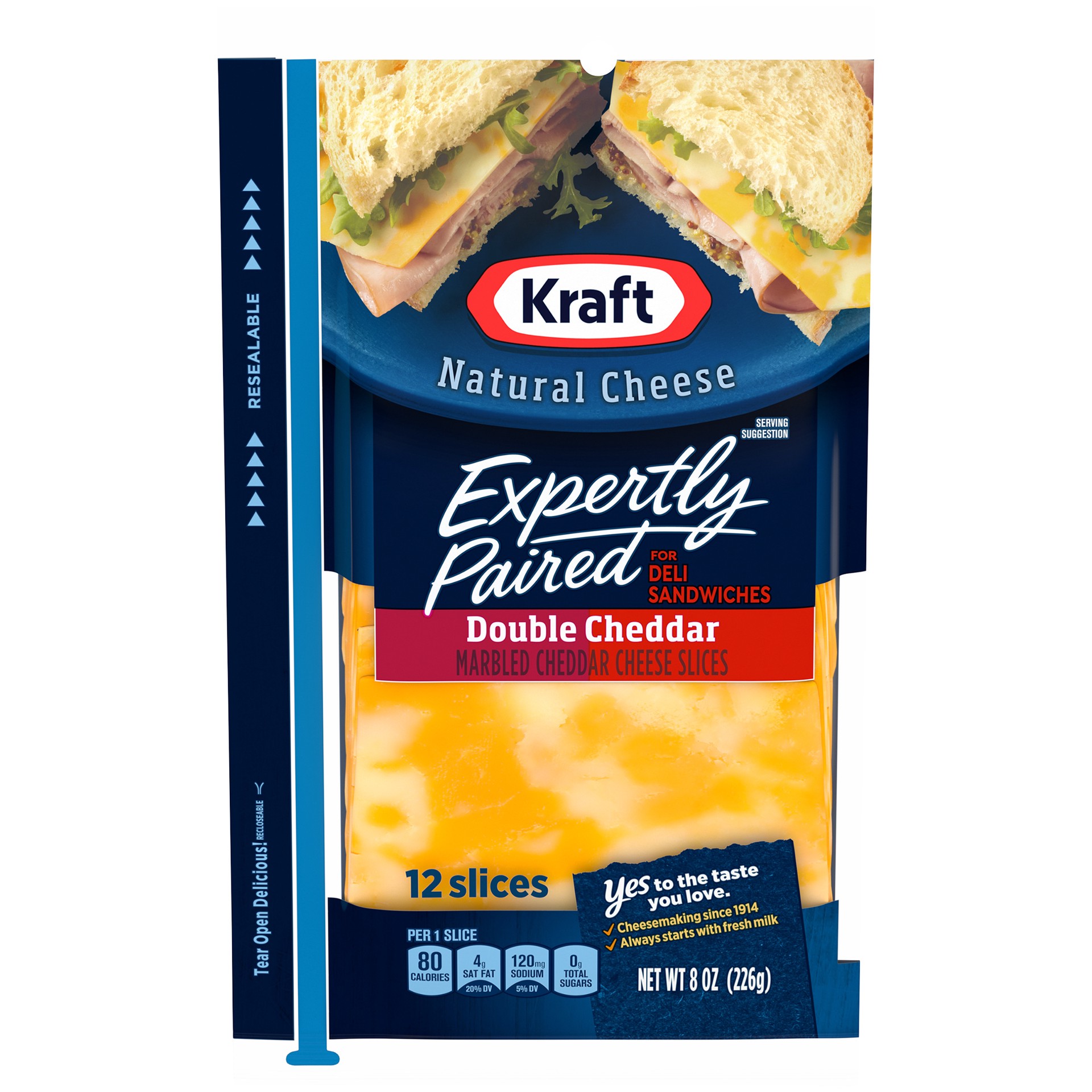 slide 1 of 14, Kraft Expertly Paired Double Cheddar Cheese Slices for Deli Sandwiches, 12 ct Pack, 12 ct