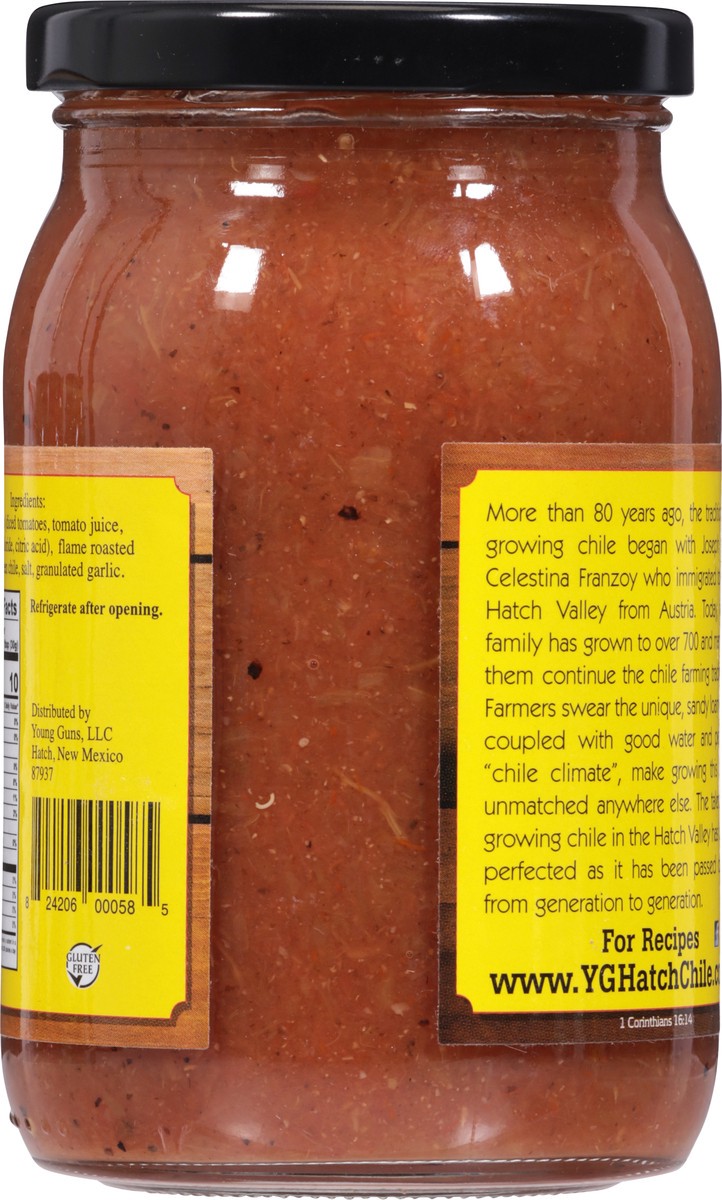 slide 9 of 13, Young Guns Medium Flame Roasted Green Chile Salsa 16 oz, 16 oz
