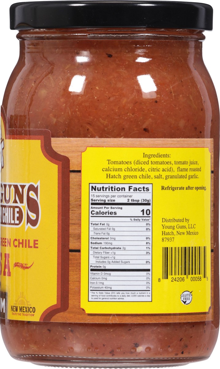 slide 3 of 13, Young Guns Medium Flame Roasted Green Chile Salsa 16 oz, 16 oz