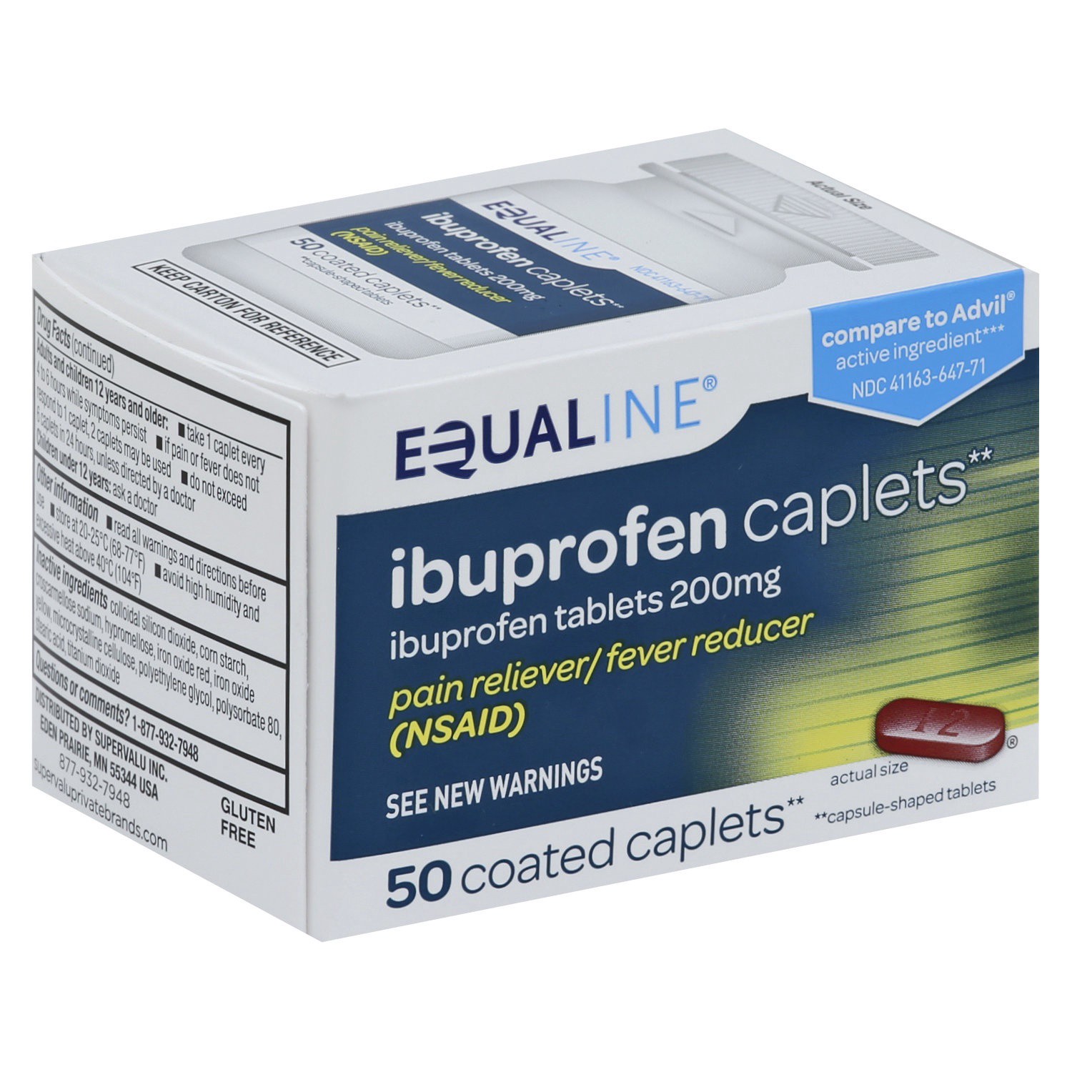 slide 1 of 1, Equaline Ibuprofen 200mg Caplet, 50 ct