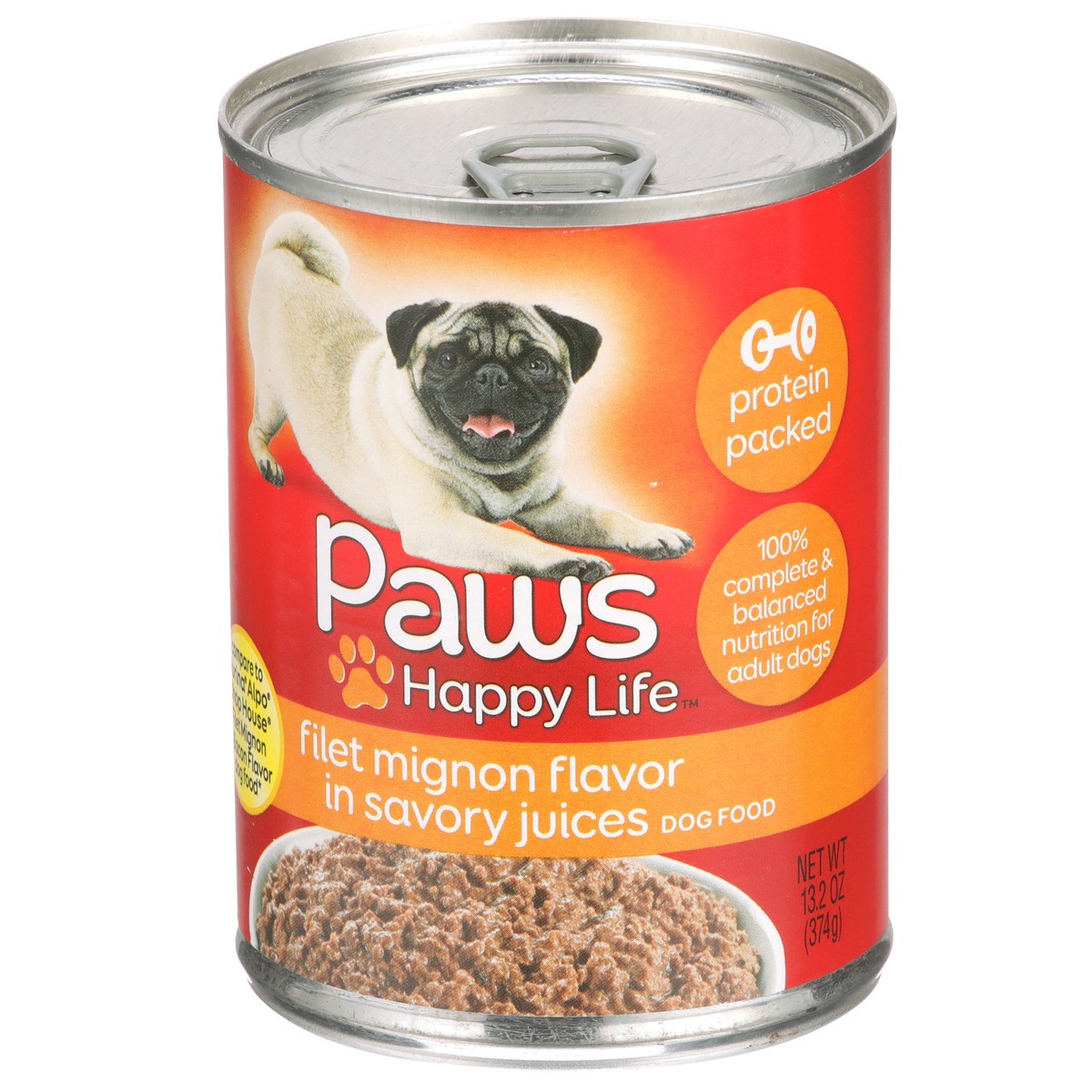 slide 3 of 9, Paws Happy Life Filet Mignon Flavor In Savory Juices Dog Food, 13.2 oz