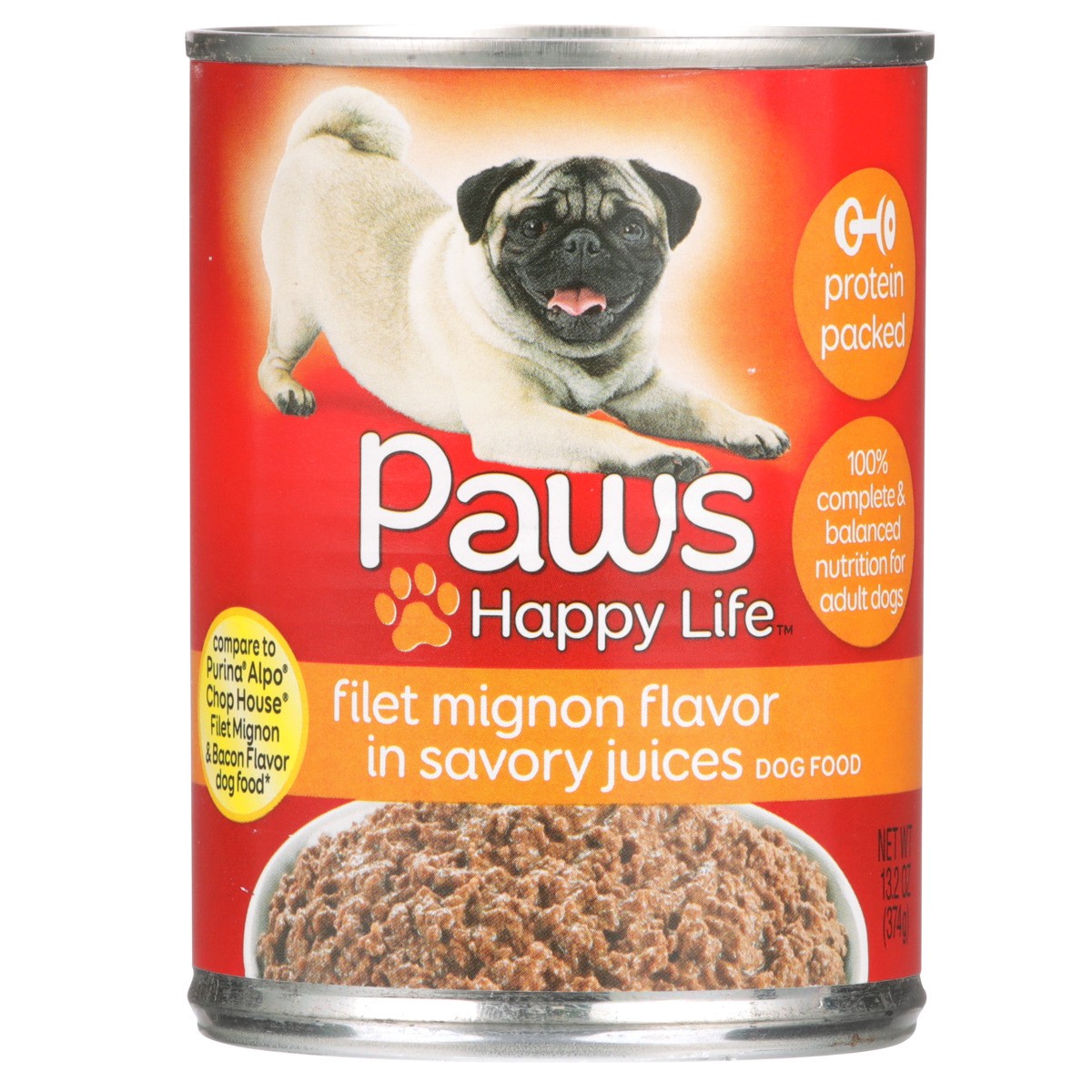 slide 6 of 9, Paws Happy Life Filet Mignon Flavor In Savory Juices Dog Food, 13.2 oz