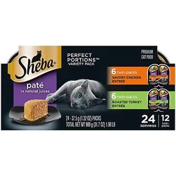 Sheba Perfect Portions Chicken & Turkey Adult Wet Cat Food Pate Variety Pack 12 Count - 2.6 Oz