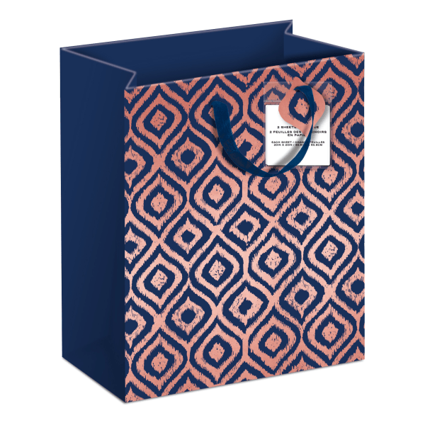 slide 1 of 1, Lady Jayne Gift Bag with Tissue Paper, Hang Tag, Vertical, Rose Gold Geometric Shapes, 6 1/4 in x 8 1/2 in x 3 1/2 in