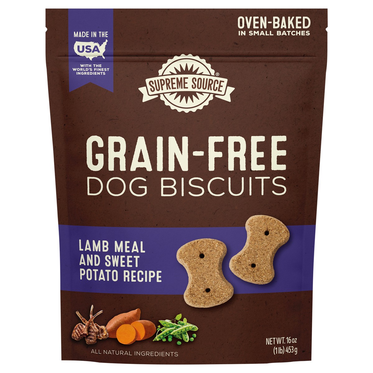 slide 1 of 9, Supreme Source Grain-Free Lamb Meal and Sweet Potato Recipe Dog Biscuits 16 oz, 16 oz