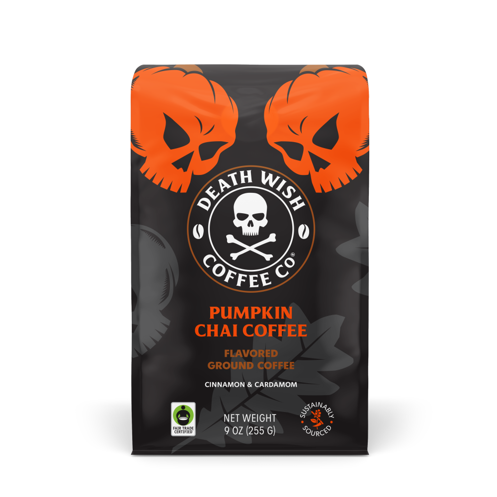 slide 1 of 1, Death Wish Coffee Co. Death Wish Coffee, Fair Trade,?Pumpkin?Chai Flavored, Ground Coffee - 9oz, 9 oz